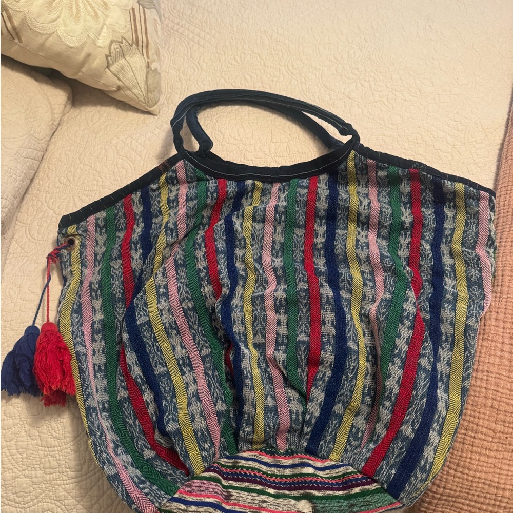 Nena and Co. Handwoven Multicolor Striped Tote Voyager Bag